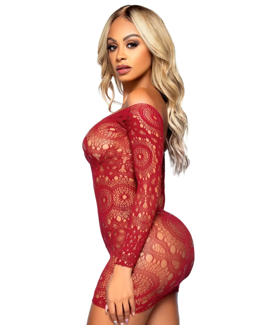 Is This Love Lace Mini Dress - O/S (Burgundy)