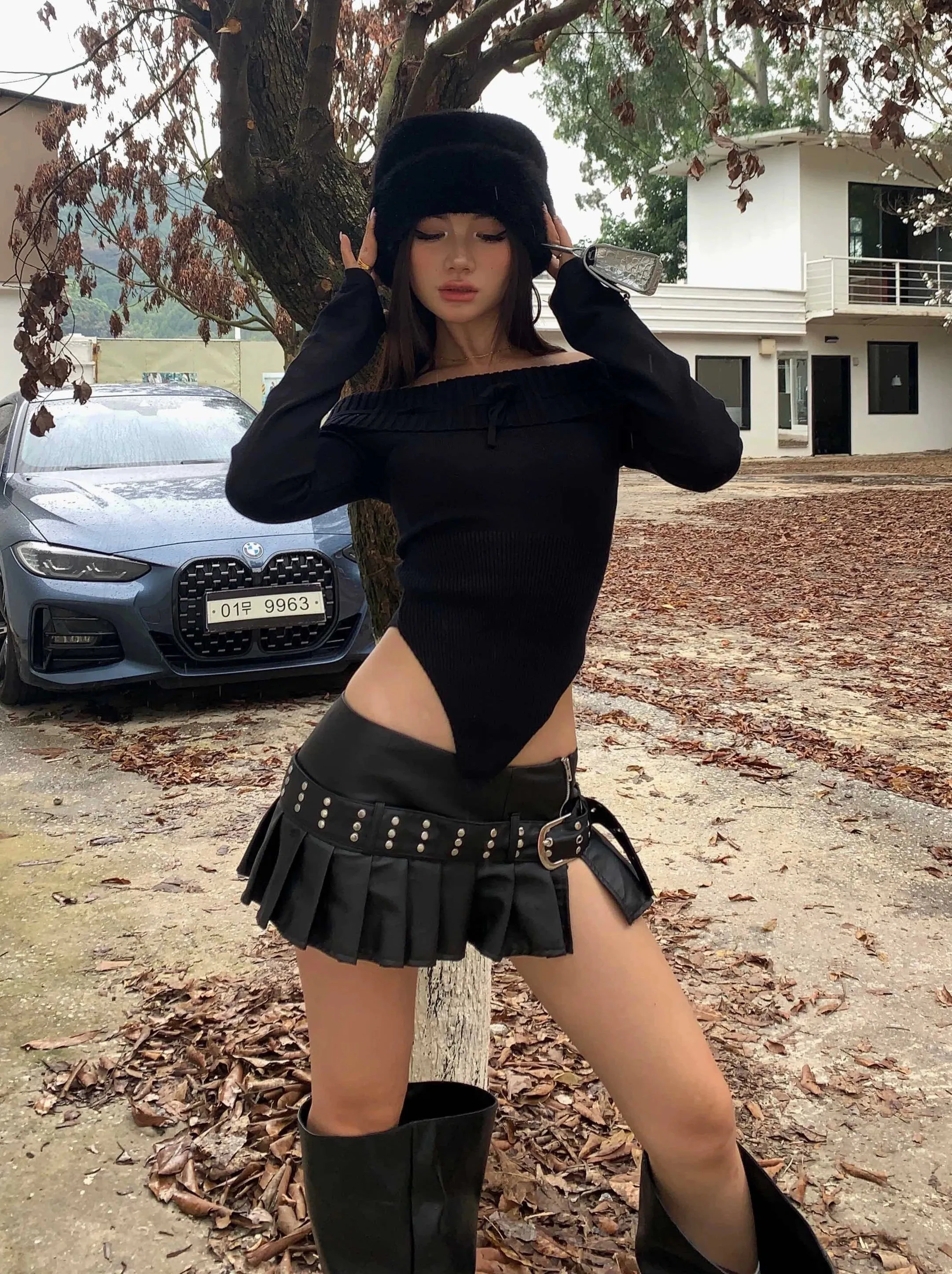 Kasie Leather Super Mini Skirt