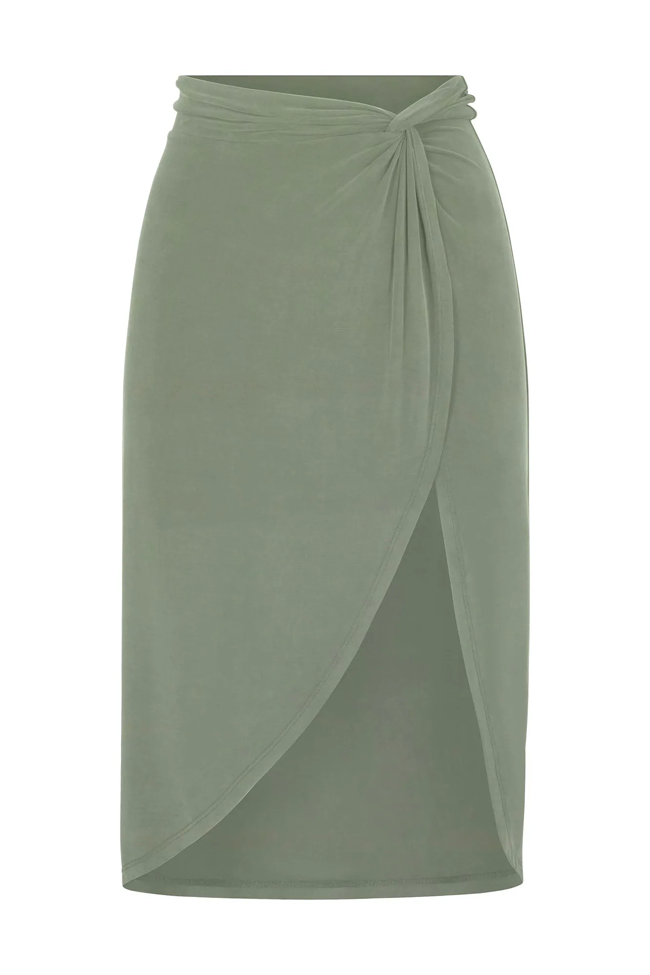 Knot Draped Midi Skirt in Luxe Cupro Jersey