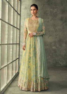 Light Yellow Georgette Embroidered Designer Wedding Gown