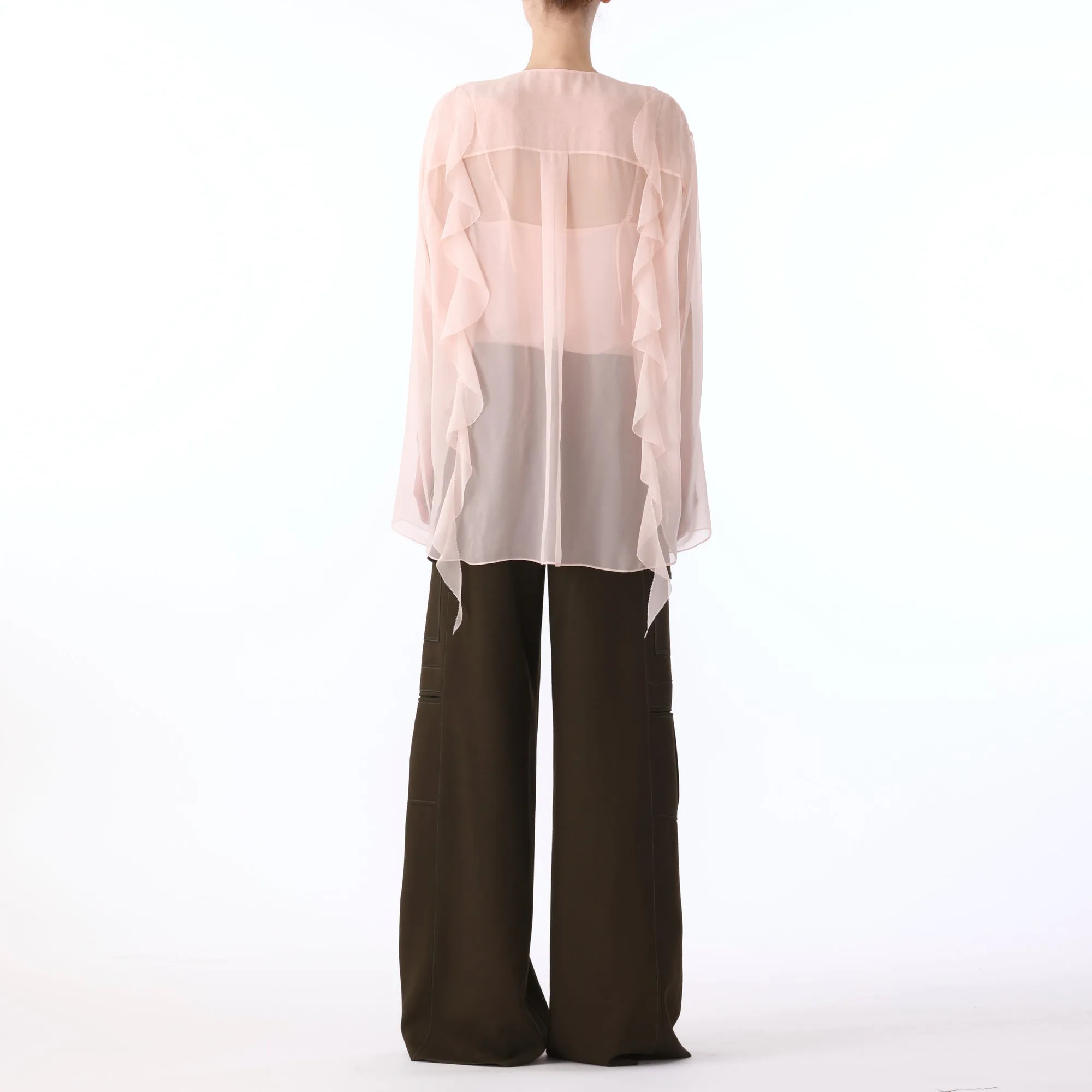 L/S CHIFFON BLOUSE W/ RUFFLE DETAIL