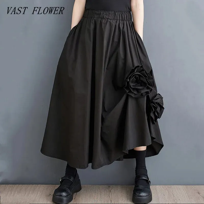 LVSANW black cotton vintage Elastic high waist spring summer autumn casual loose long for woman skirts womens 2024 skirt clothing