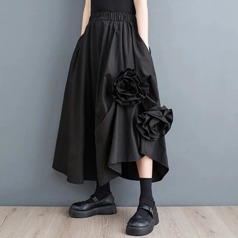 LVSANW black cotton vintage Elastic high waist spring summer autumn casual loose long for woman skirts womens 2024 skirt clothing