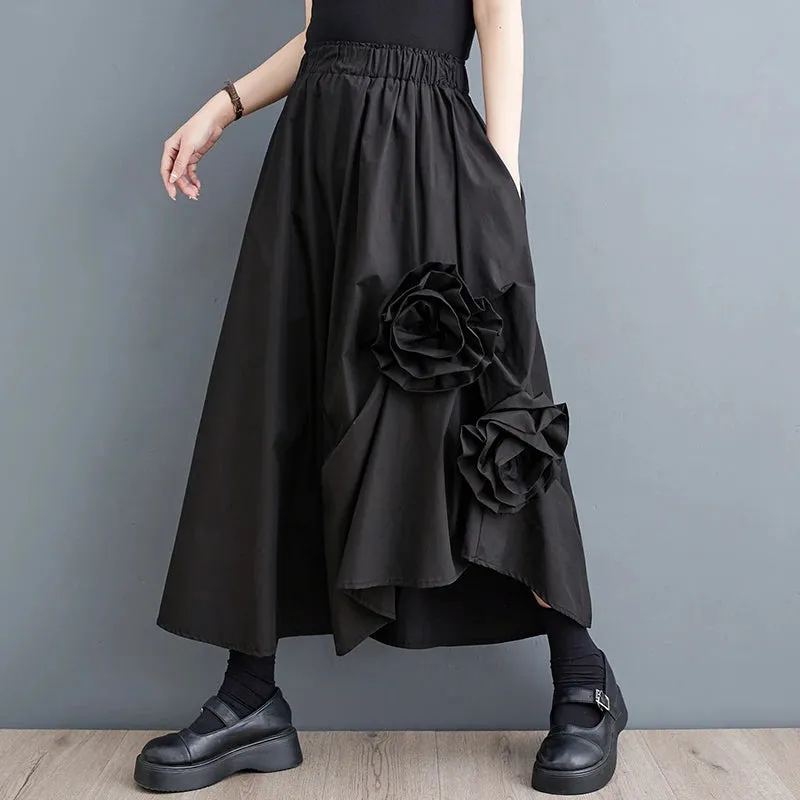 LVSANW black cotton vintage Elastic high waist spring summer autumn casual loose long for woman skirts womens 2024 skirt clothing