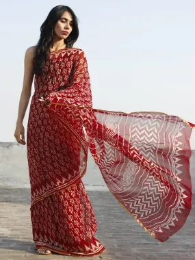 Maroon Ivory Hand Block Printed Chiffon Saree - S031702340