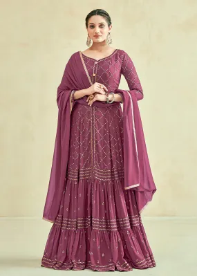 Mauve Real Georgette with Sequins Wedding Festive Gown