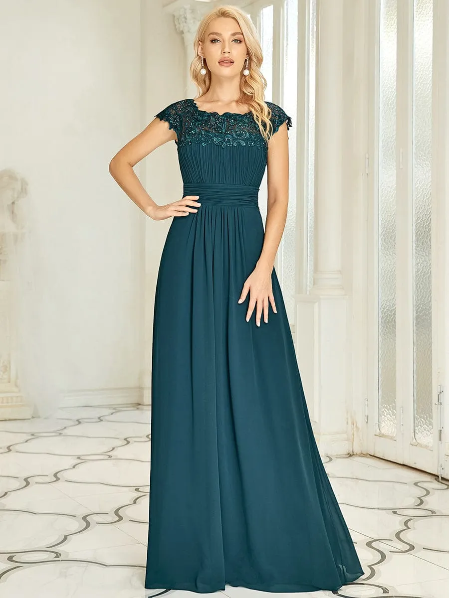 Maxi Lace Cap Sleeve Long Formal Evening Dress