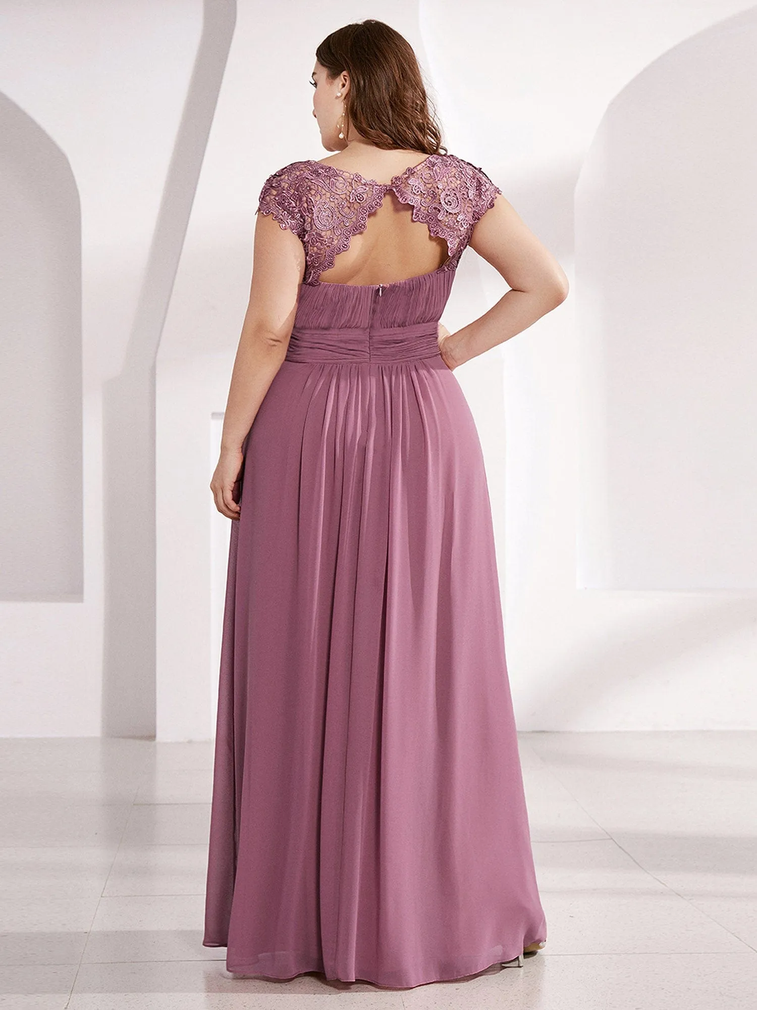 Maxi Lace Cap Sleeve Long Formal Evening Dress