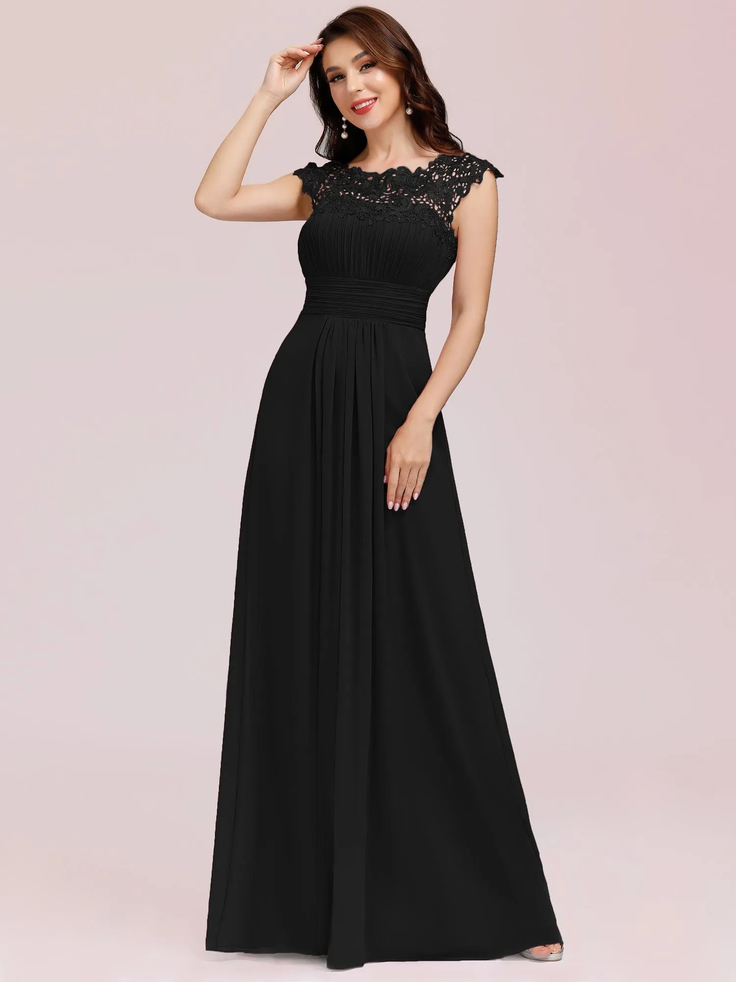 Maxi Lace Cap Sleeve Long Formal Evening Dress