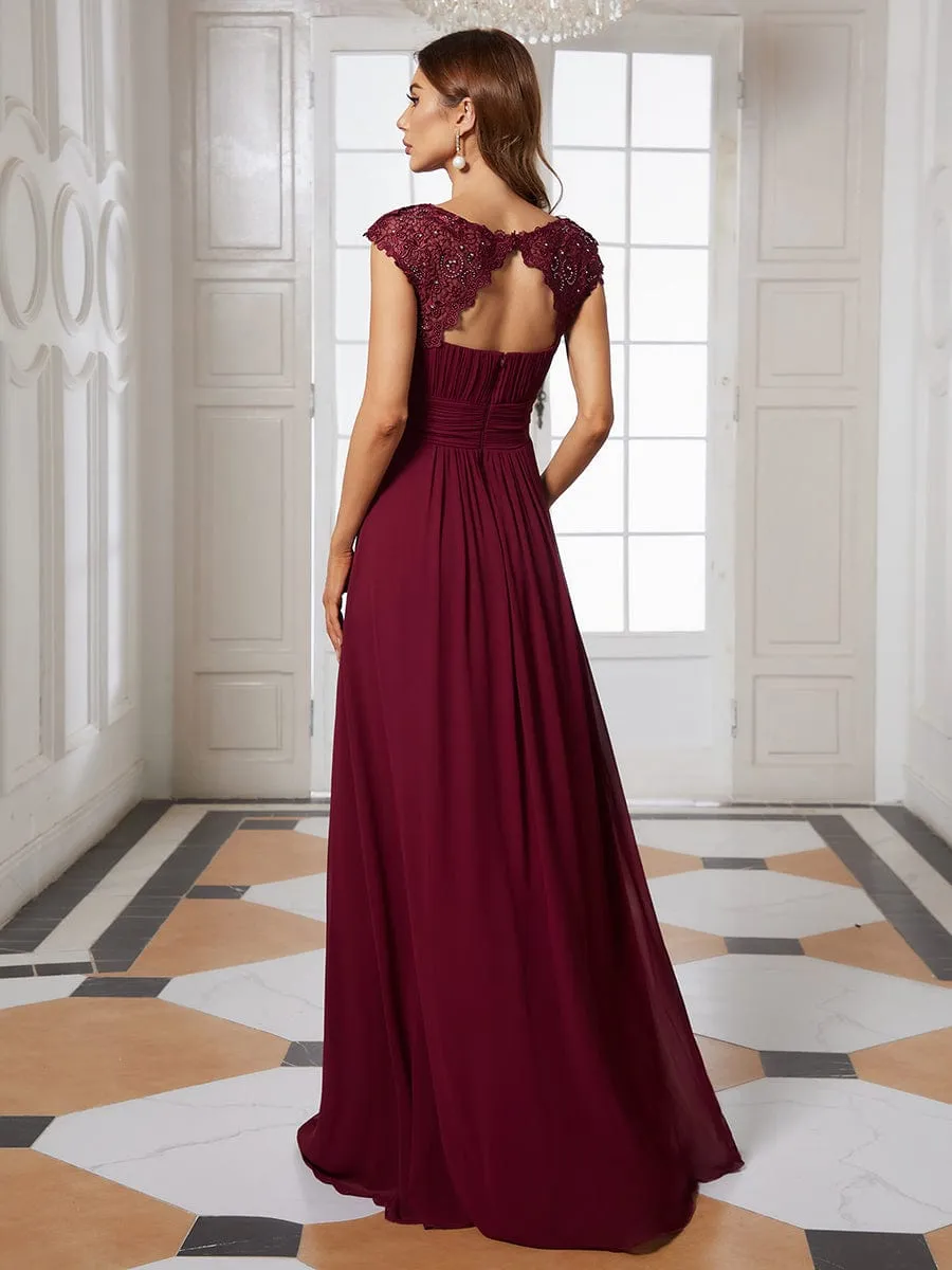 Maxi Lace Cap Sleeve Long Formal Evening Dress