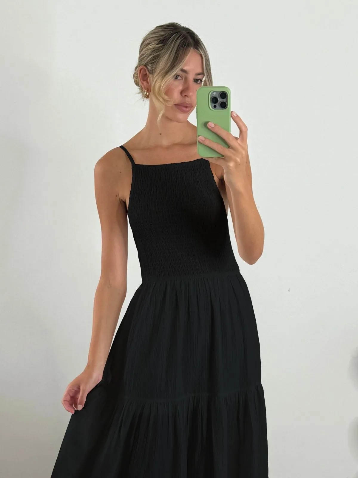 Melissa Shirred Maxi Dress in Black