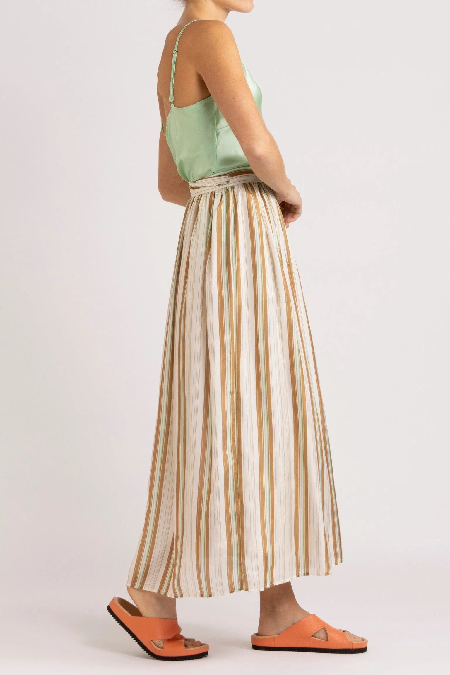 Mira Stripe Silk Wrap Skirt