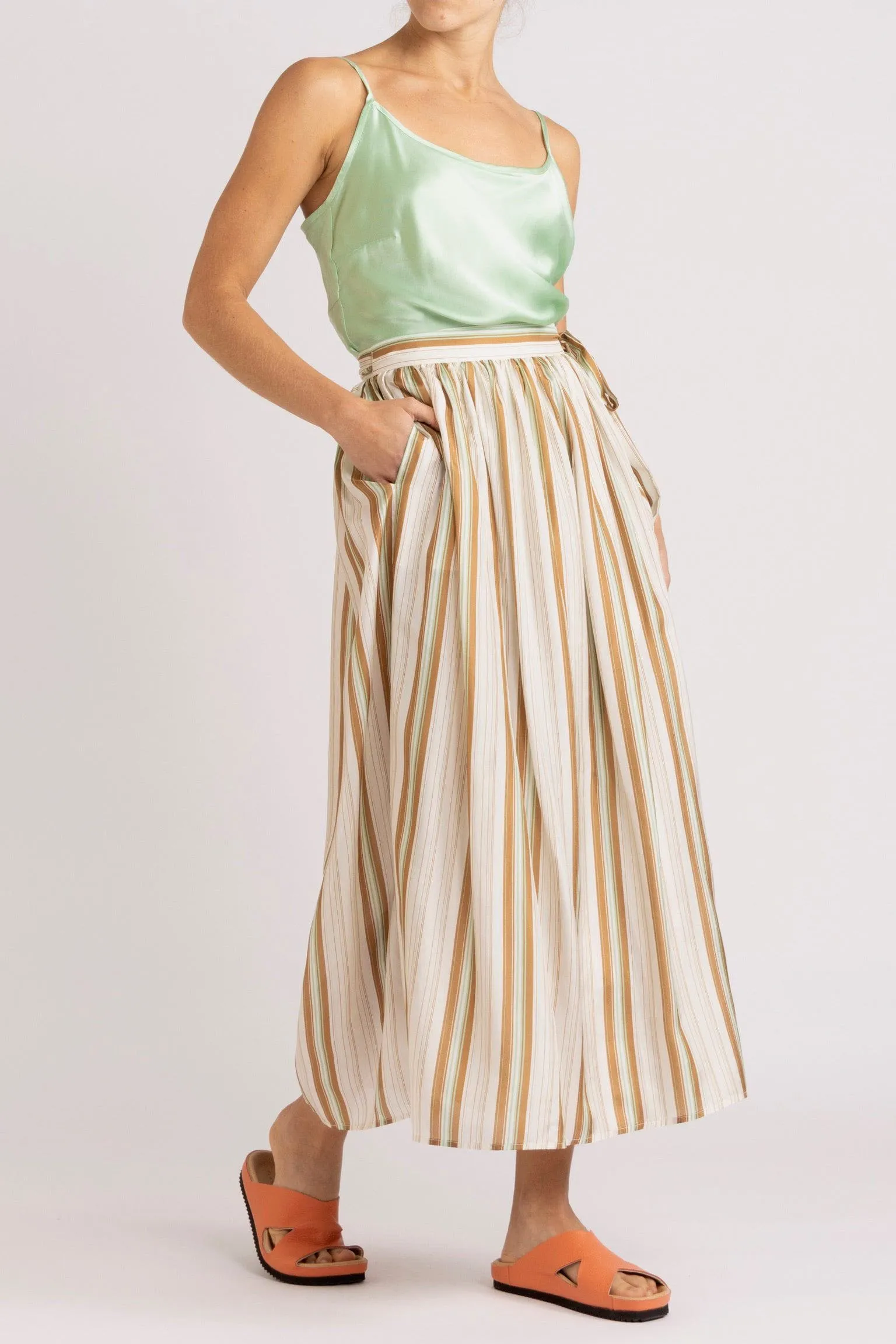 Mira Stripe Silk Wrap Skirt