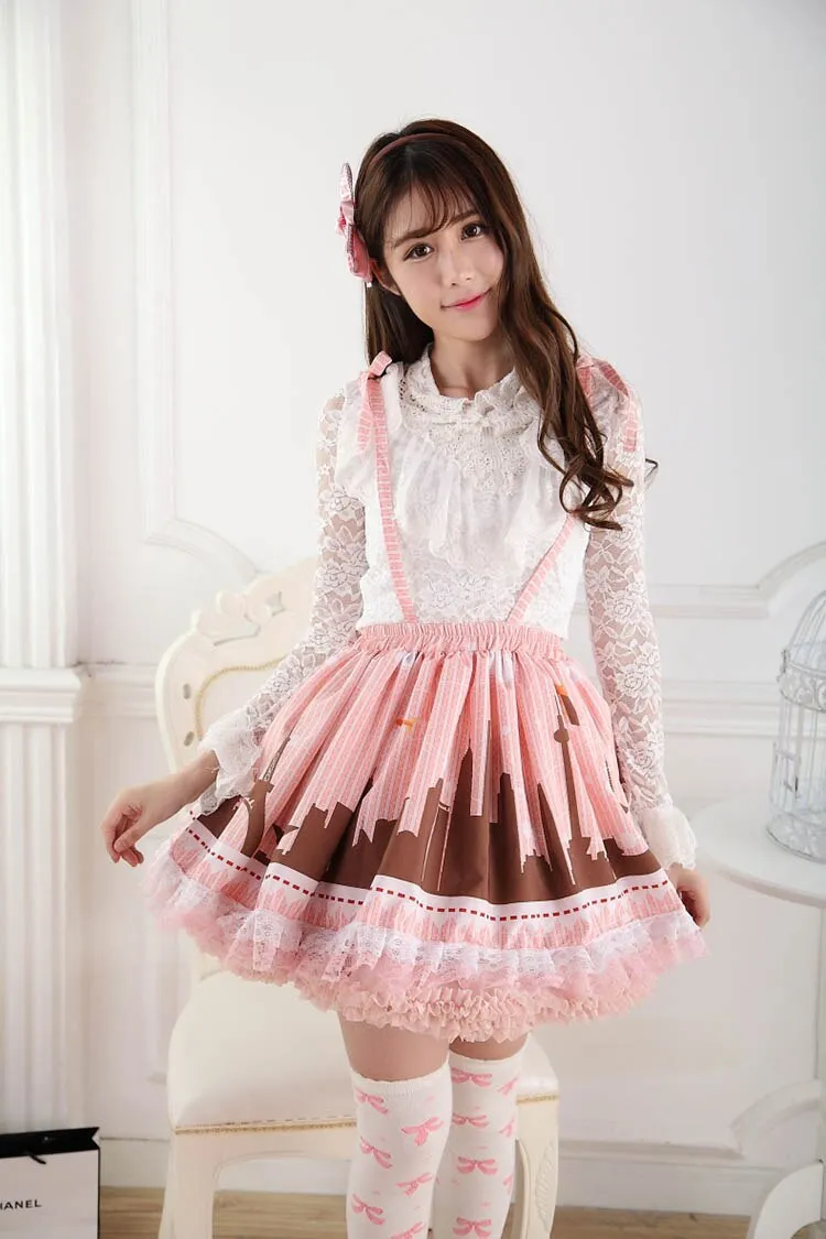 Modern Lovely Pink Pleated Lady's Lolita Lace Jumper Skirt