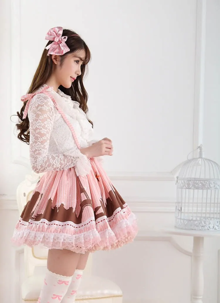 Modern Lovely Pink Pleated Lady's Lolita Lace Jumper Skirt