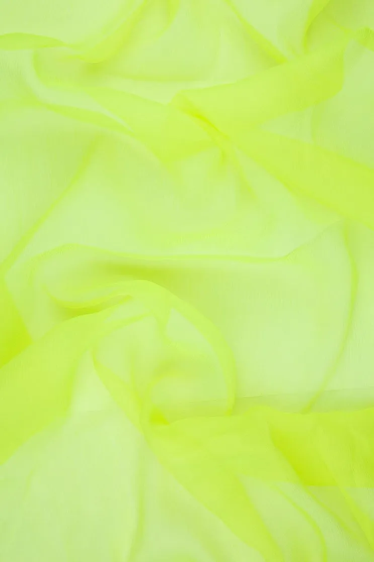 Neon Yellow-Green Silk Crinkled Chiffon Fabric