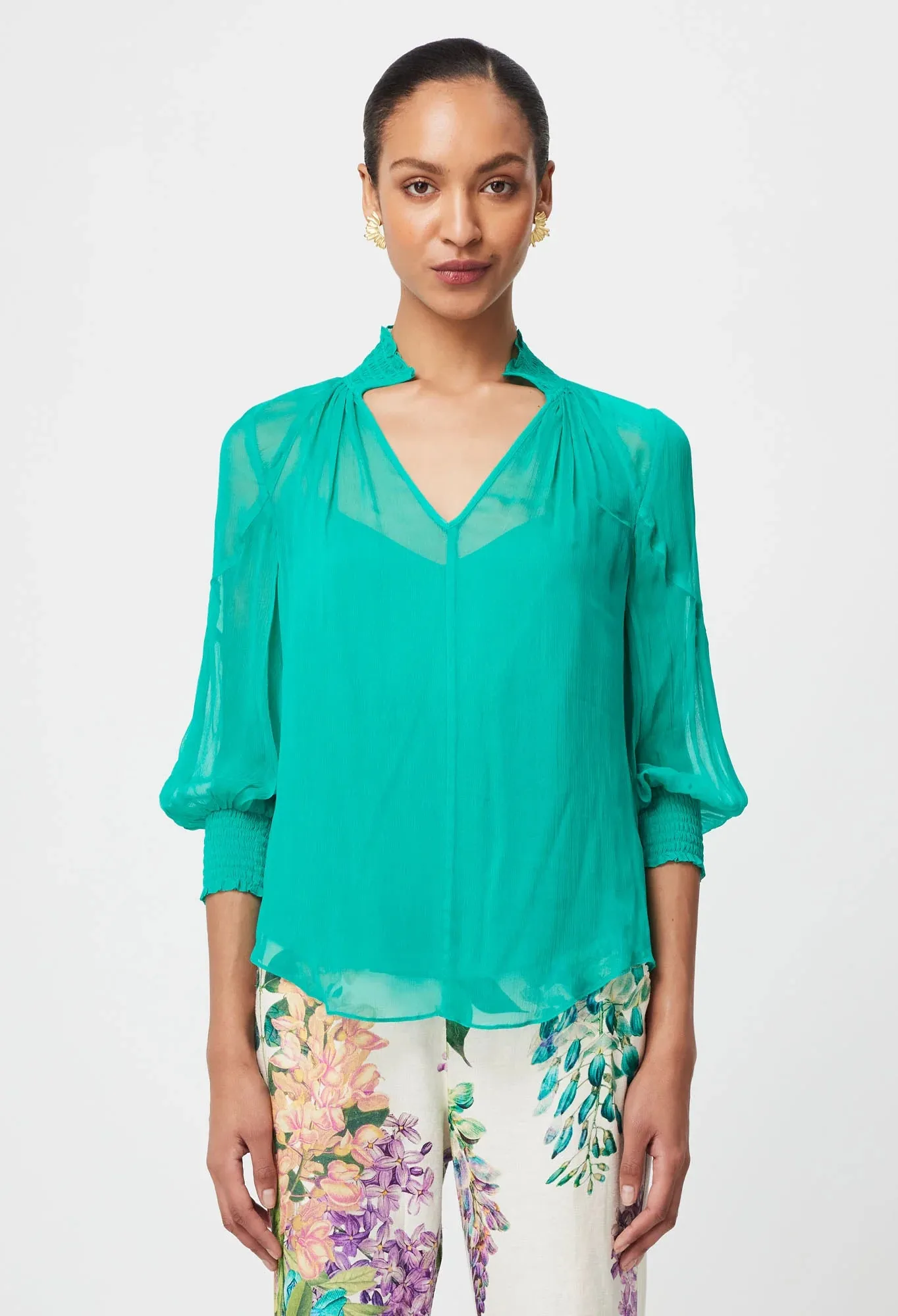 ONCE WAS LANE VISCOSE CHIFFON BLOUSE IN BAY GREEN