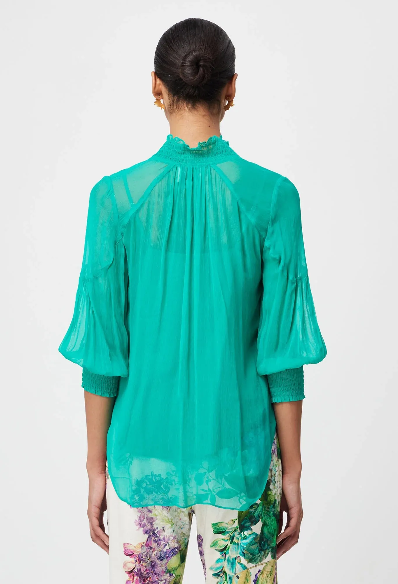 ONCE WAS LANE VISCOSE CHIFFON BLOUSE IN BAY GREEN