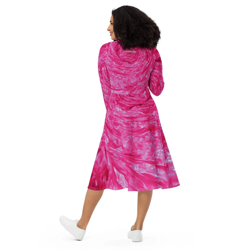 Pink Astrophysics Long-Sleeve Midi Dress with Pockets