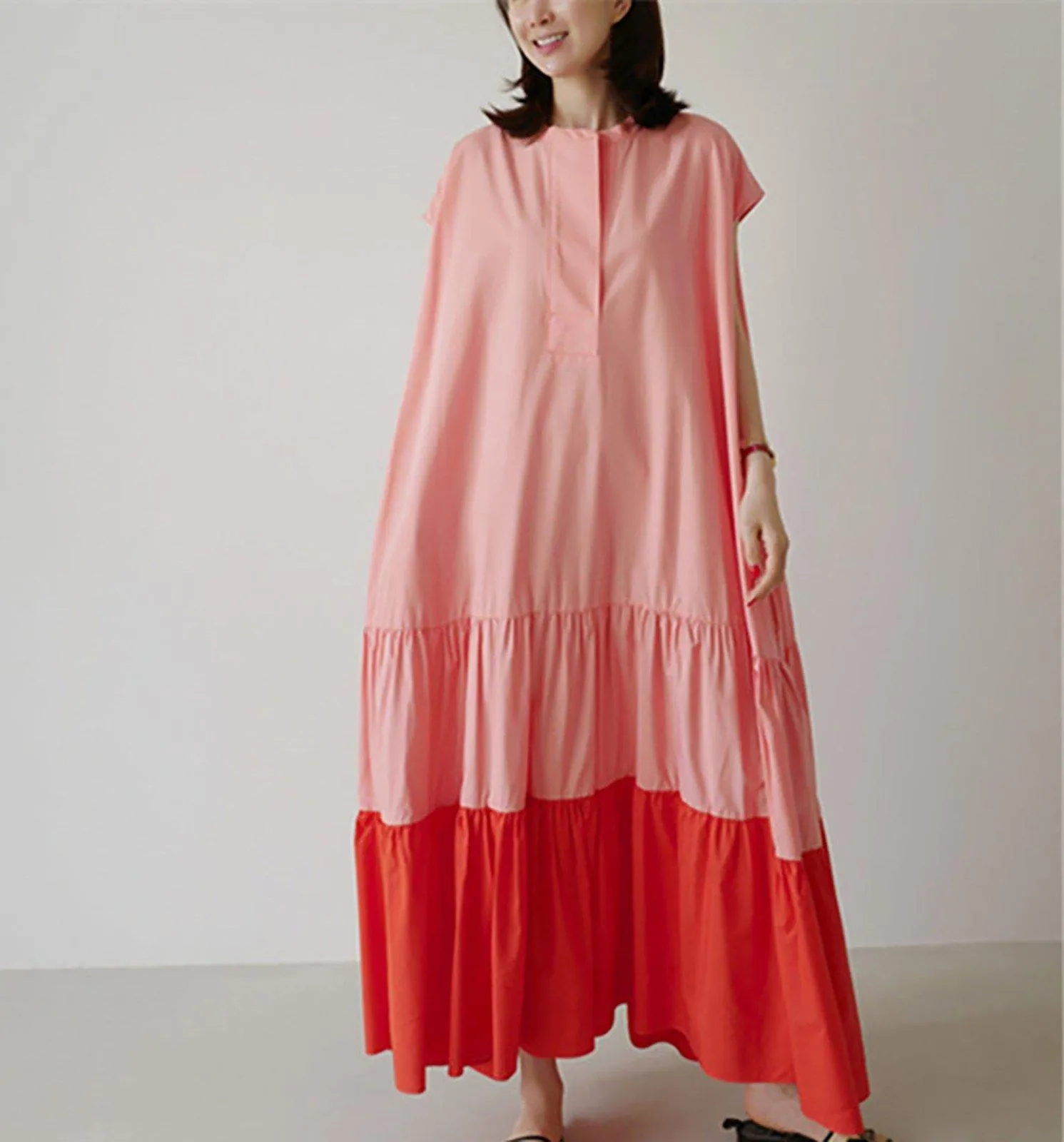 Pink Cap Sleeve Relaxed Ruffle Tiered Dress