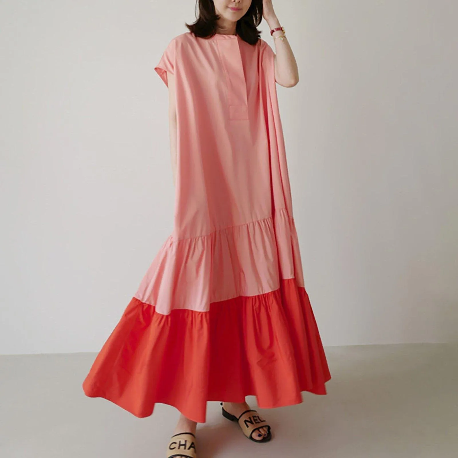 Pink Cap Sleeve Relaxed Ruffle Tiered Dress