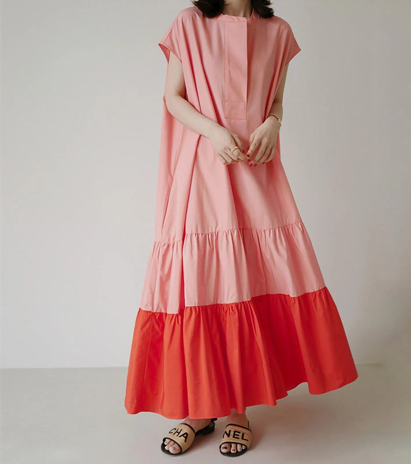 Pink Cap Sleeve Relaxed Ruffle Tiered Dress