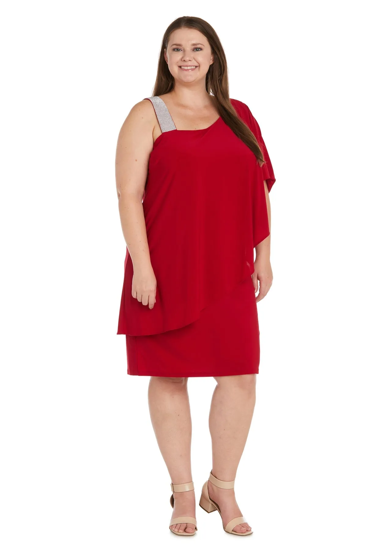 Plus Size Diamante Shoulder Strap Asymmetric Dress