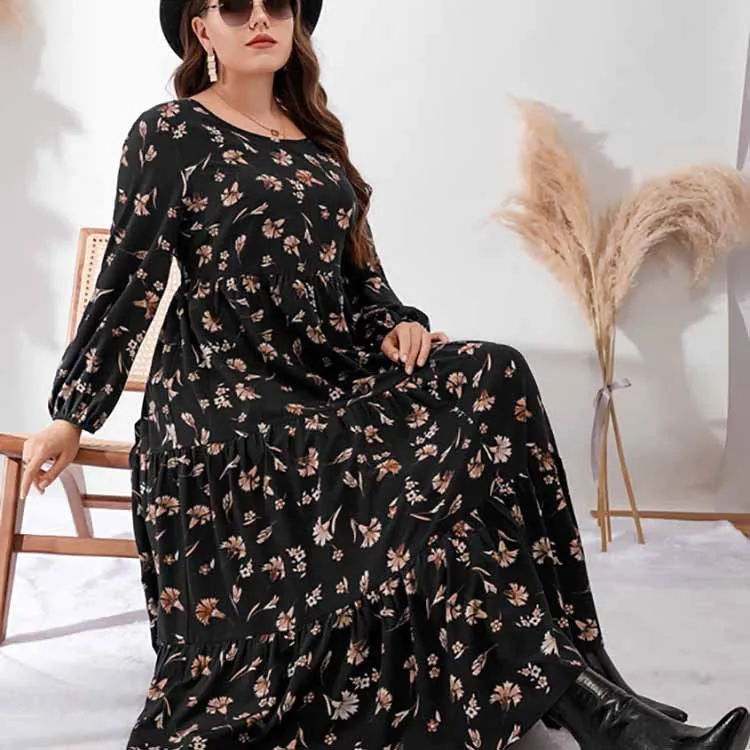 Plus Size Pullover Printed Maxi Printed Dress