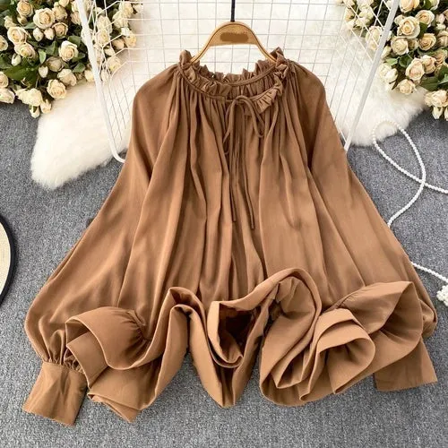 Pre Order:  O-Neck Ruffled Long Sleeves Top