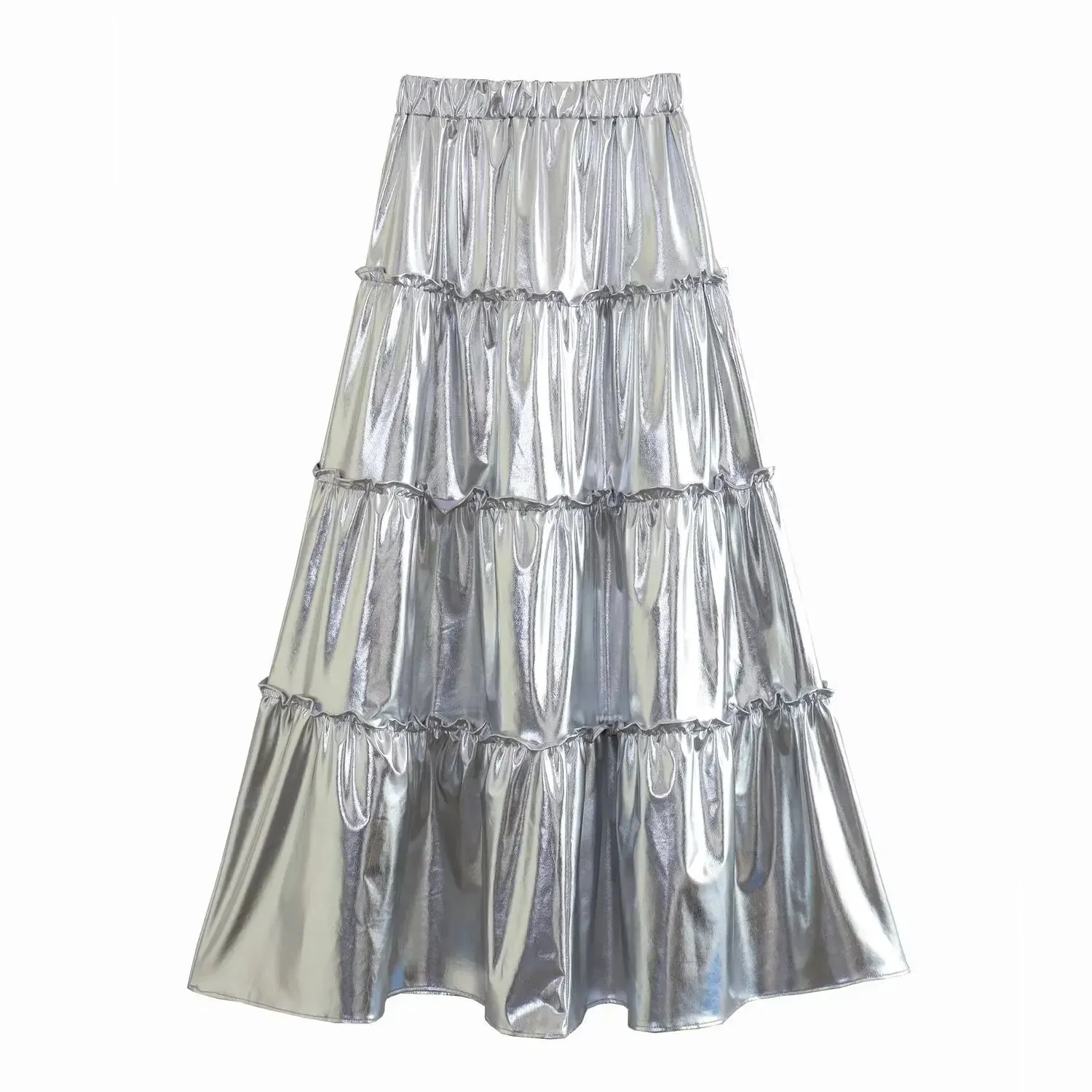 Pre Order:  Silver Layered High Waist A-Line Skirt