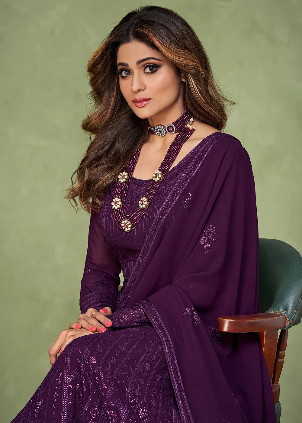 Purple Wedding Party Wear Shamita Shetty Anarkali