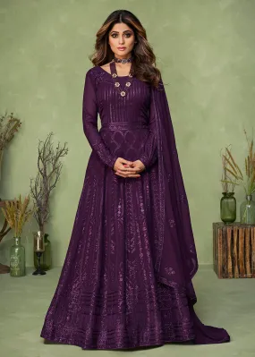 Purple Wedding Party Wear Shamita Shetty Anarkali