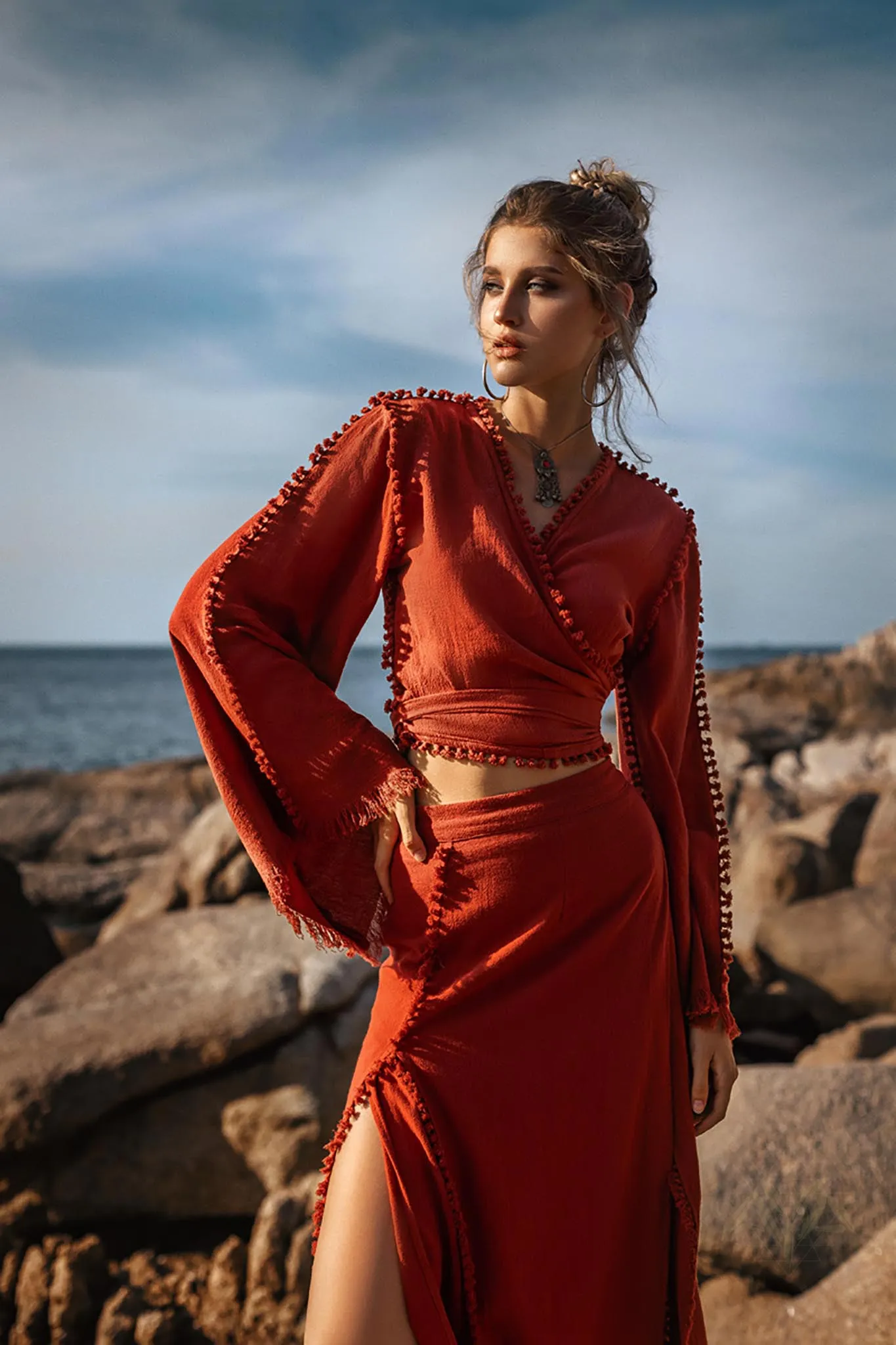 Red Wrap Maxi Skirt • Handmade Boho Long Skirt • Long Cotton Skirt