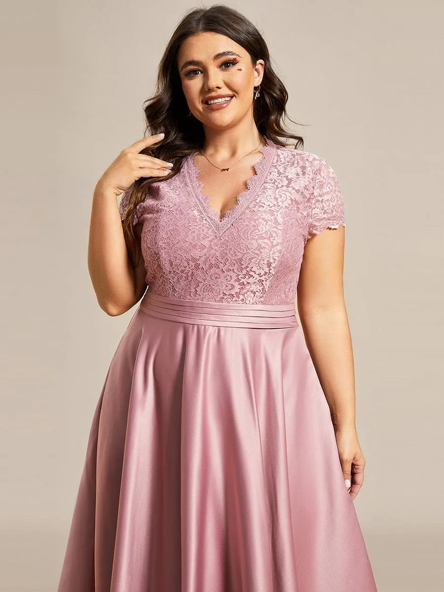 Romantic V-neck Lace Bodice Wedding Guest Dress with Pockets