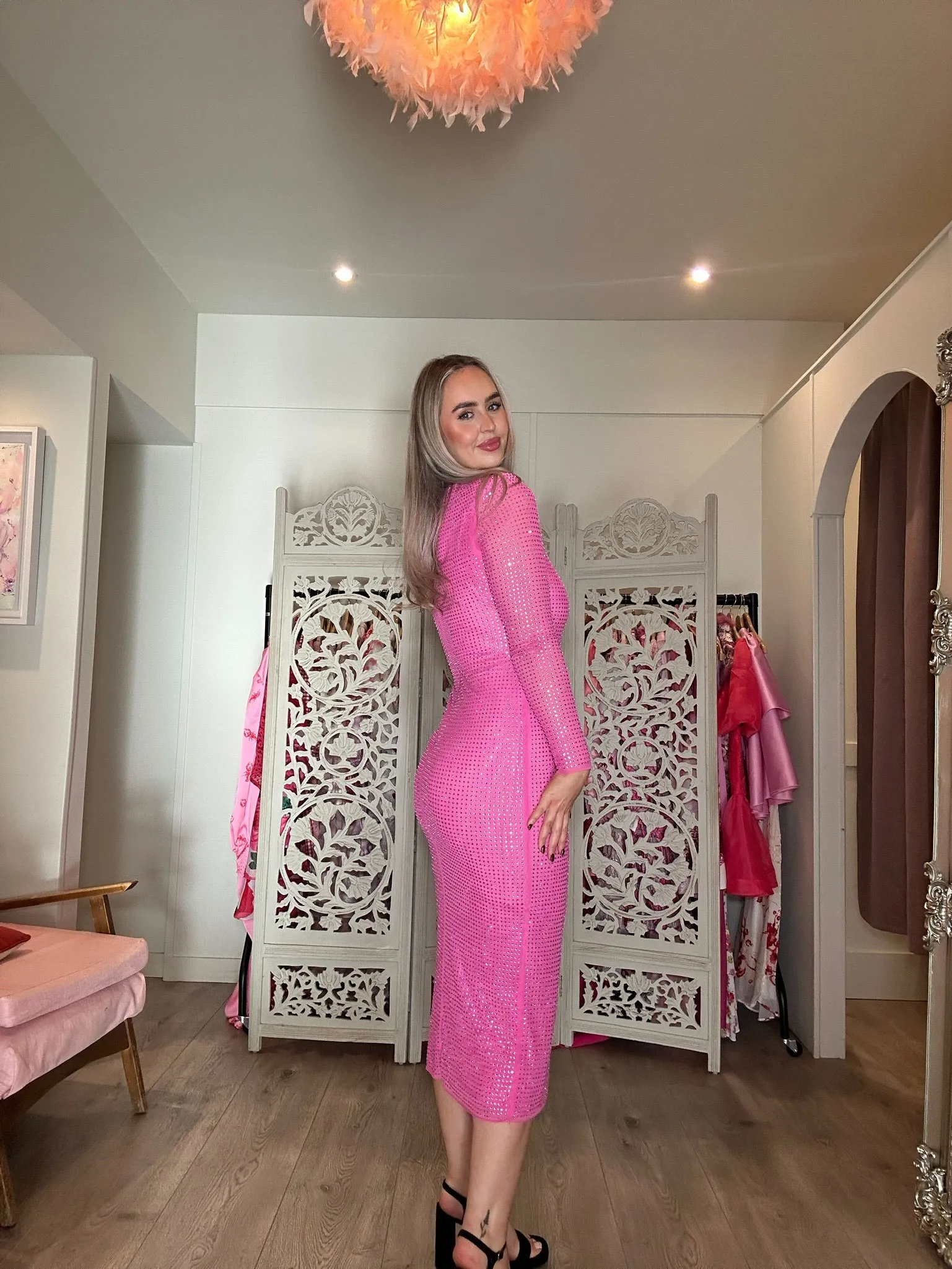 Self-Portrait Pink Rhinestone Dress