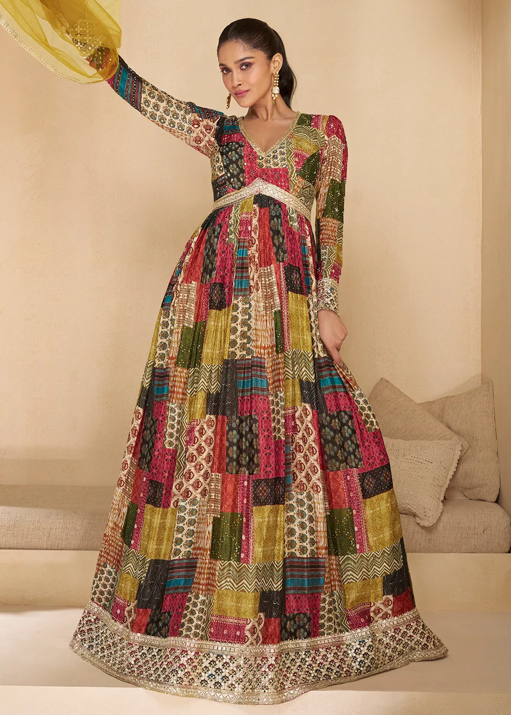 Sequins Work Embroidered Multicolor Wedding Anarkali Gown