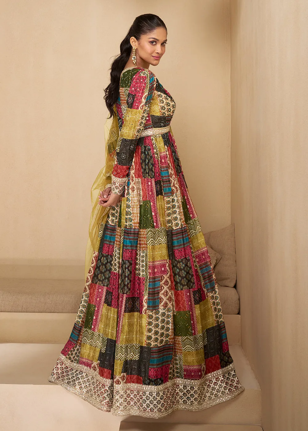 Sequins Work Embroidered Multicolor Wedding Anarkali Gown