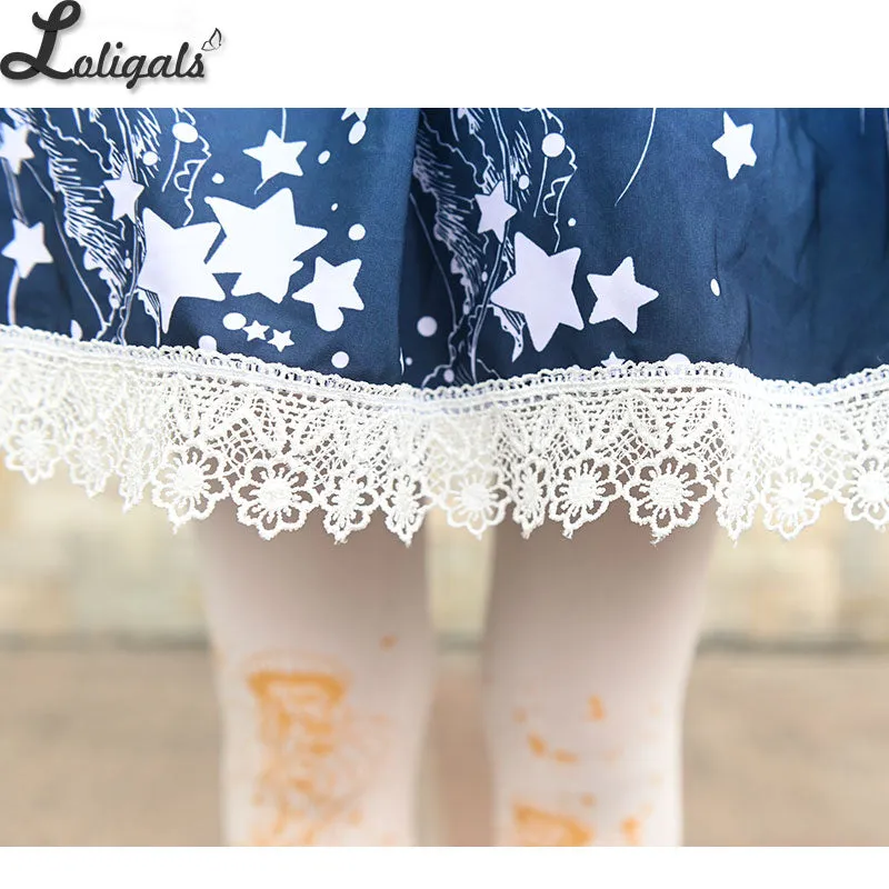 Sweet Jellyfish Printed Short Skirt Mori Girl A line Elastic Waist Skater Skirt for Women