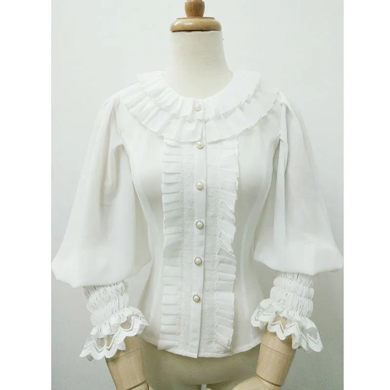 Sweet White Summer Blouse for Girl Lantern Sleeve Women's White Blouse by Yiliya