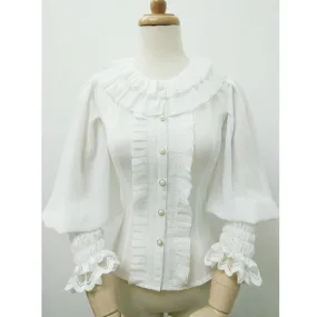 Sweet White Summer Blouse for Girl Lantern Sleeve Women's White Blouse by Yiliya