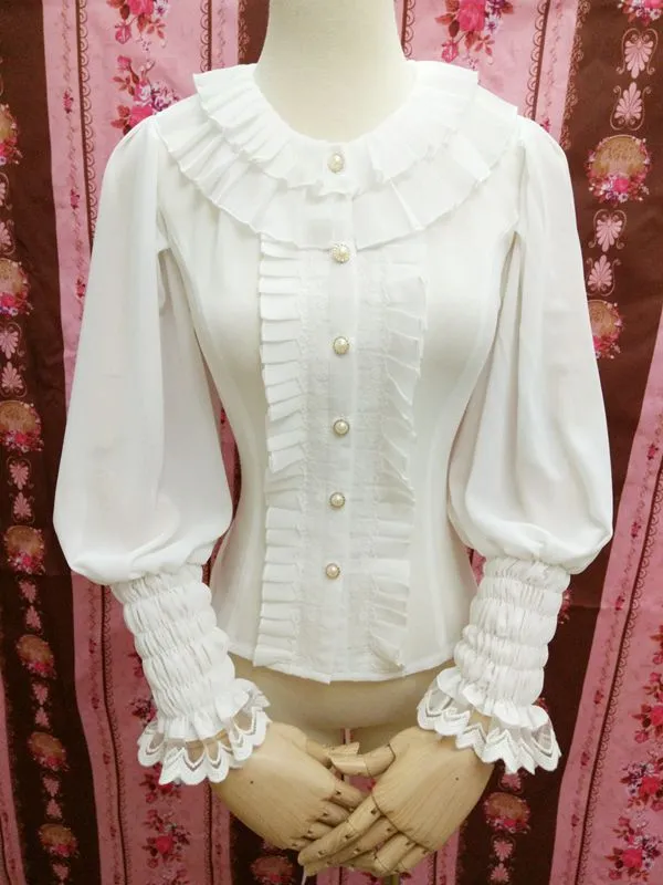 Sweet White Summer Blouse for Girl Lantern Sleeve Women's White Blouse by Yiliya