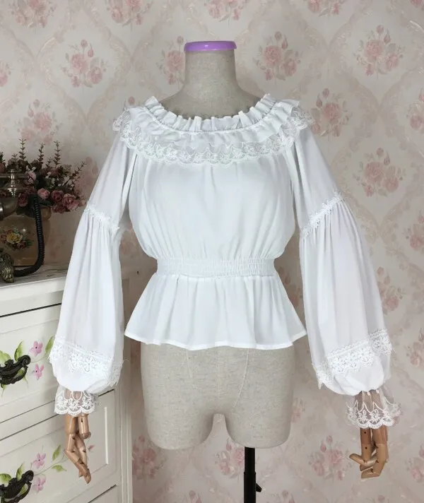 Sweet Women's Long Lantern Sleeve Chiffon Blouse Vintage Off the Shoulder Top