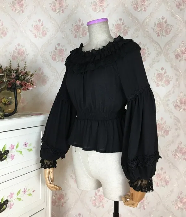 Sweet Women's Long Lantern Sleeve Chiffon Blouse Vintage Off the Shoulder Top