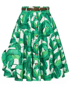 Swing Skirt with Belt Elastic High Waist Buttons Decorated Skirt