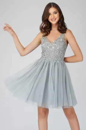 Symphony Light Grey Embellished Mini Dress