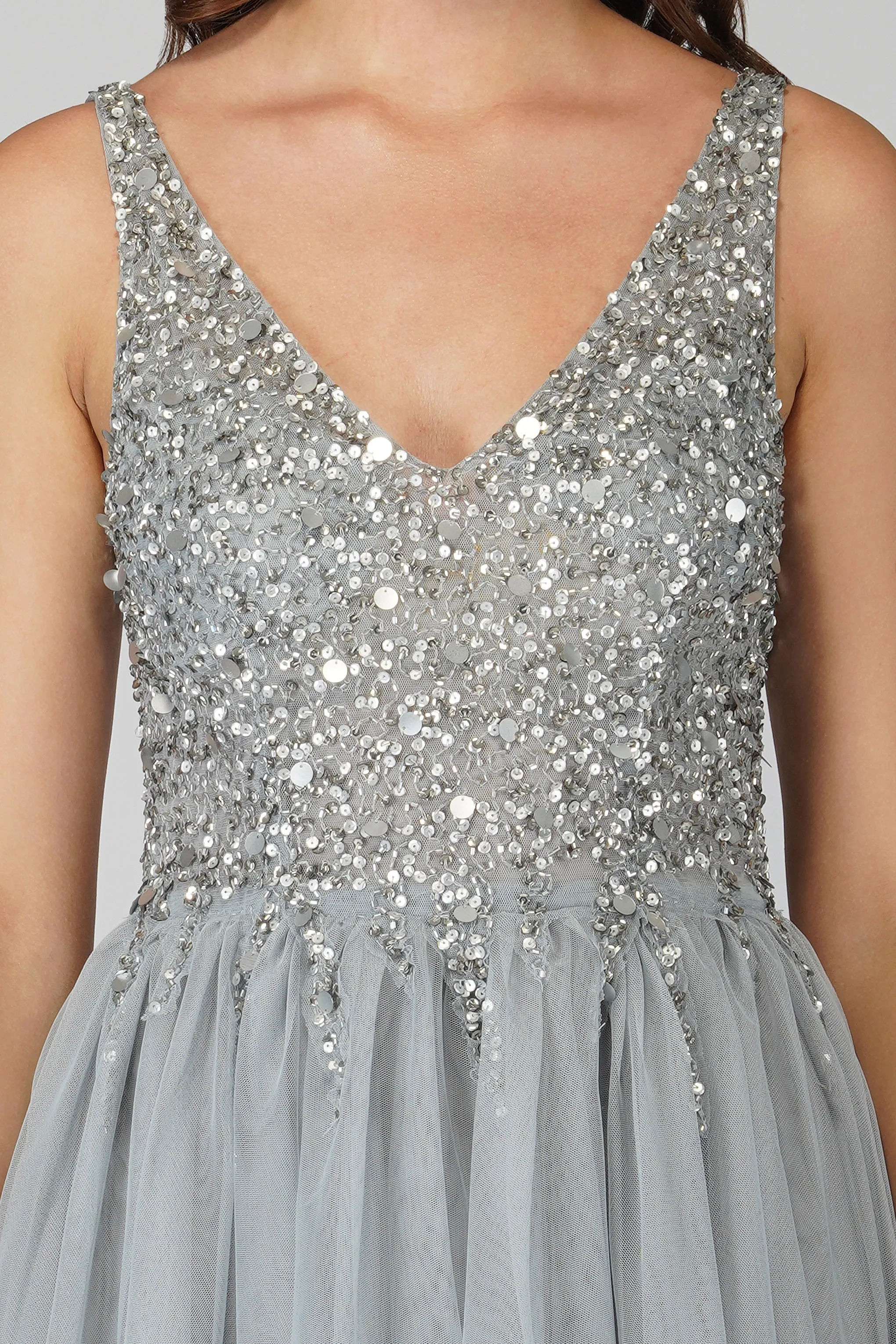 Symphony Light Grey Embellished Mini Dress