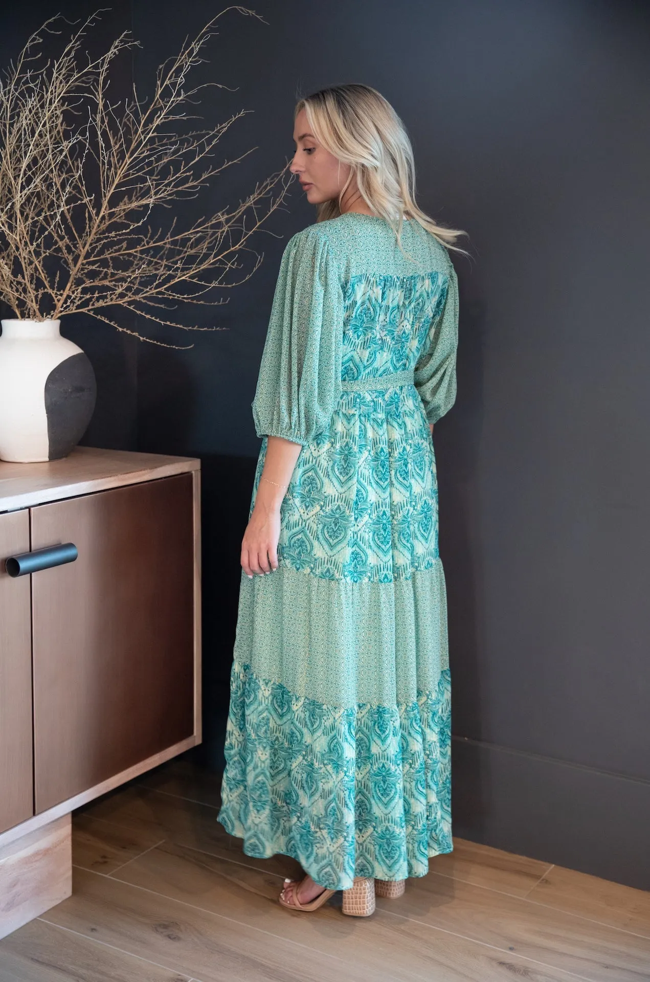 Teal Paisley Print Maxi Dress