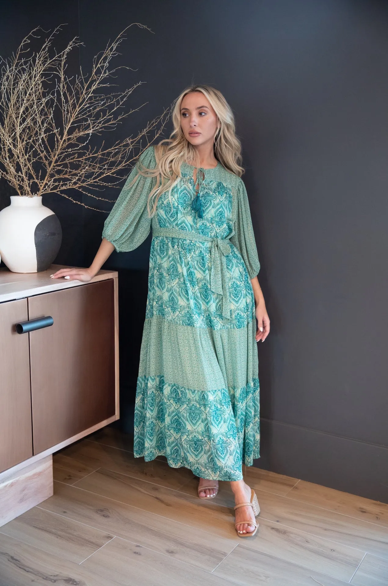 Teal Paisley Print Maxi Dress