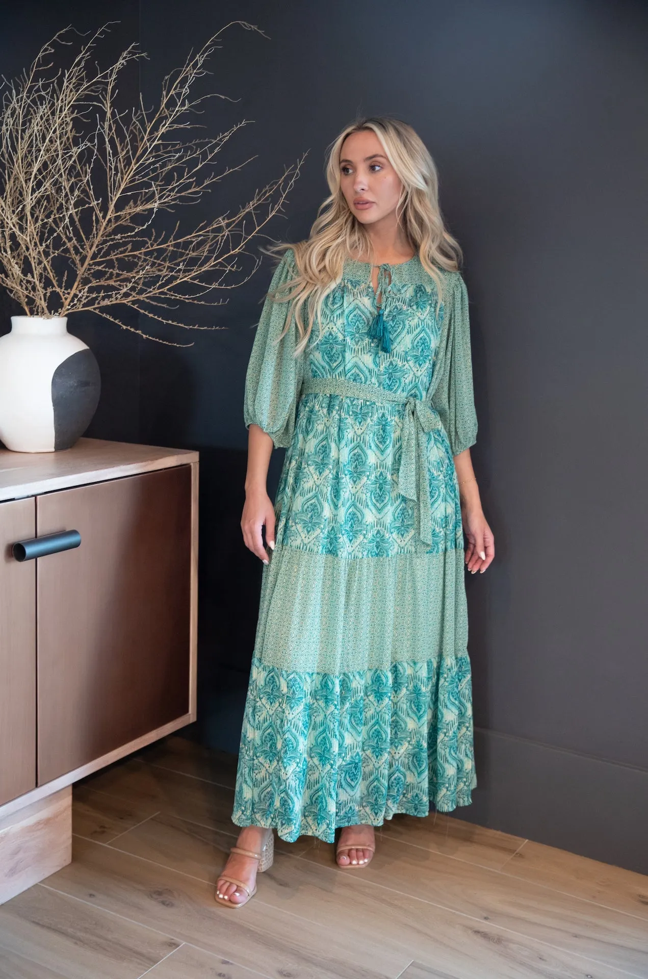 Teal Paisley Print Maxi Dress