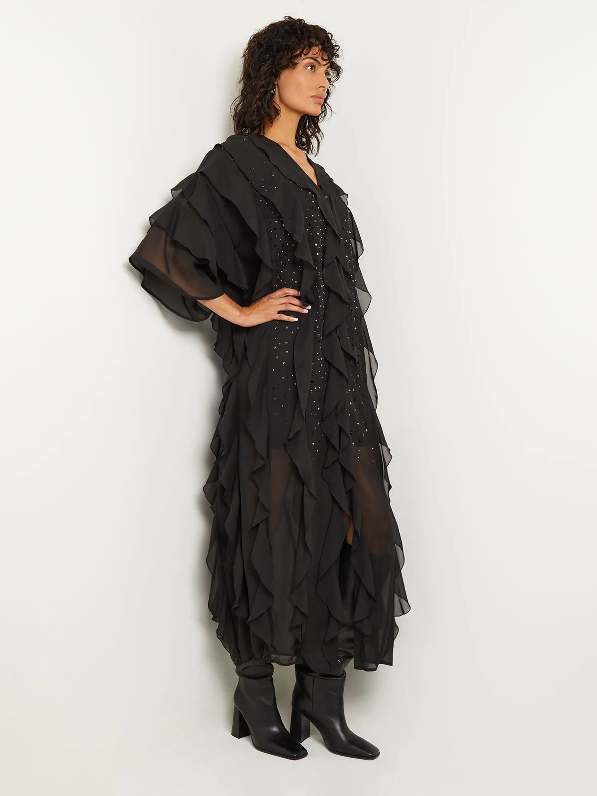 Tiered Ruffle Woven Chiffon Maxi Dress